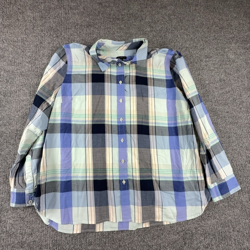 Talbots Shirt Womens Petite XLP Multicolor Plaid Button Front Long Sleeve Top